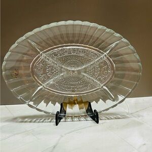 Pasabahce Platter Clear Glass Divided Oval Made in Turkey  10 X 7